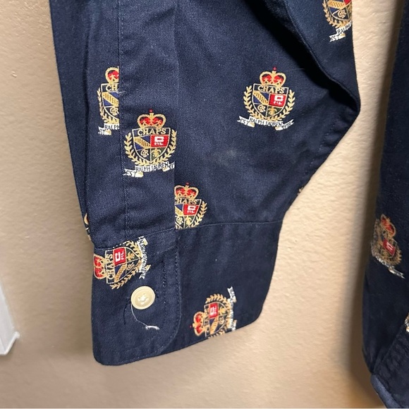VTG Ralph Lauren Blue Casual Button Down Shirt with All Over Logo Print XL - Picture 6 of 7